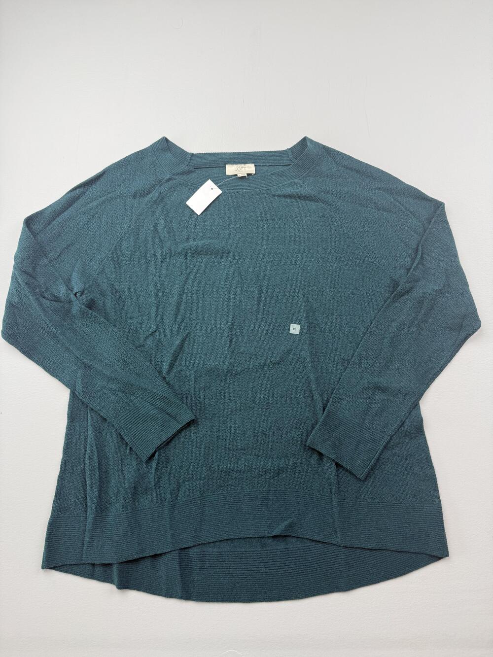 LOFT Sweater Tunic Womens XL Green Crew Neck Raglan Long Sleeve Lightweight Knit